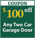$100 off and two car garage door